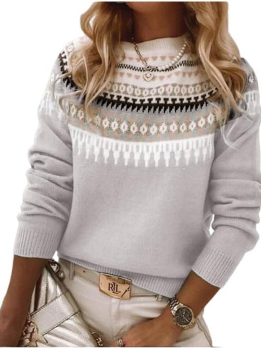 Cozy Vintage Fair Isle Knitted Sweater - Cute Graphic Crew Neck Pullover Top